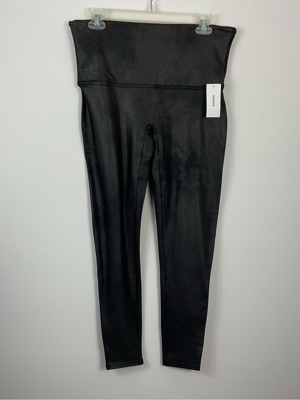 Spanx Faux Black Leather Fleece Lined Leggings Womens Size Petite 1X